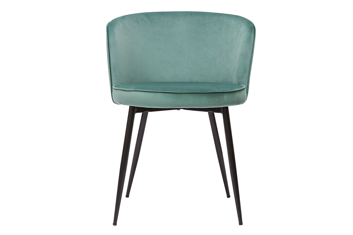 Chaises design en tissu velours vert c�ladon et m�tal noir (lot de 2) SERIF