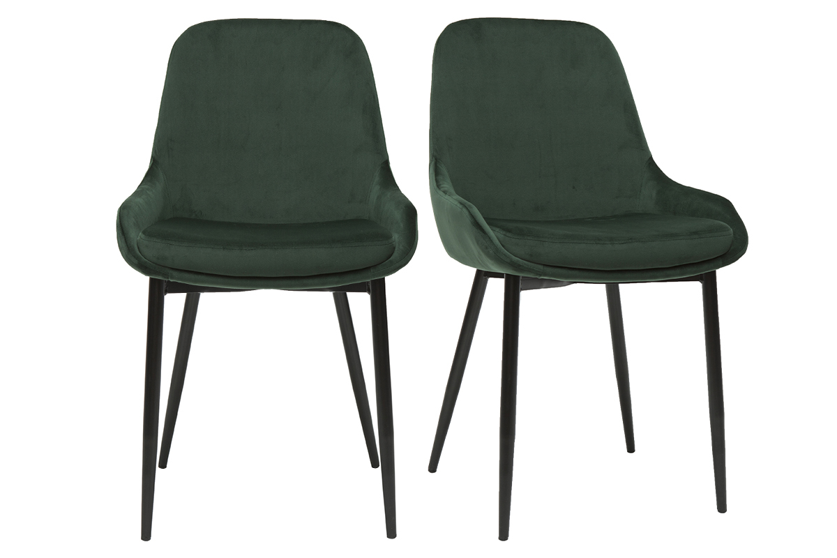 Chaises design en tissu velours vert fonc� et m�tal noir (lot de 2) HOLO