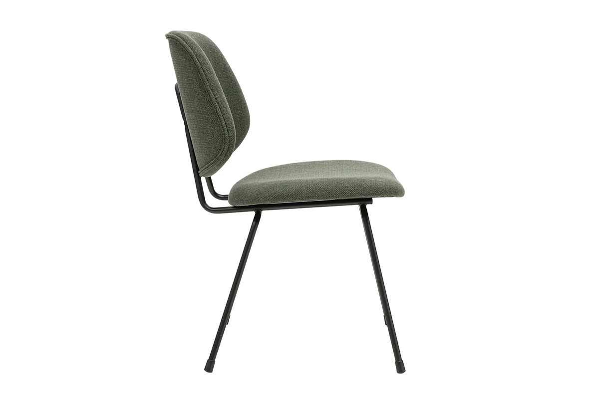 Chaise design en tissu vert kaki et m�tal noir vue de profil