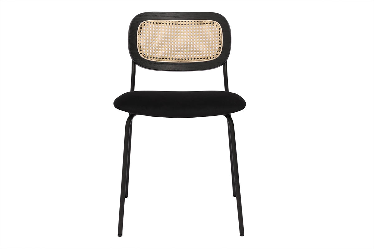 Chaises design en velours noir, m�tal noir et cannage rotin (lot de 2) MIRANDA