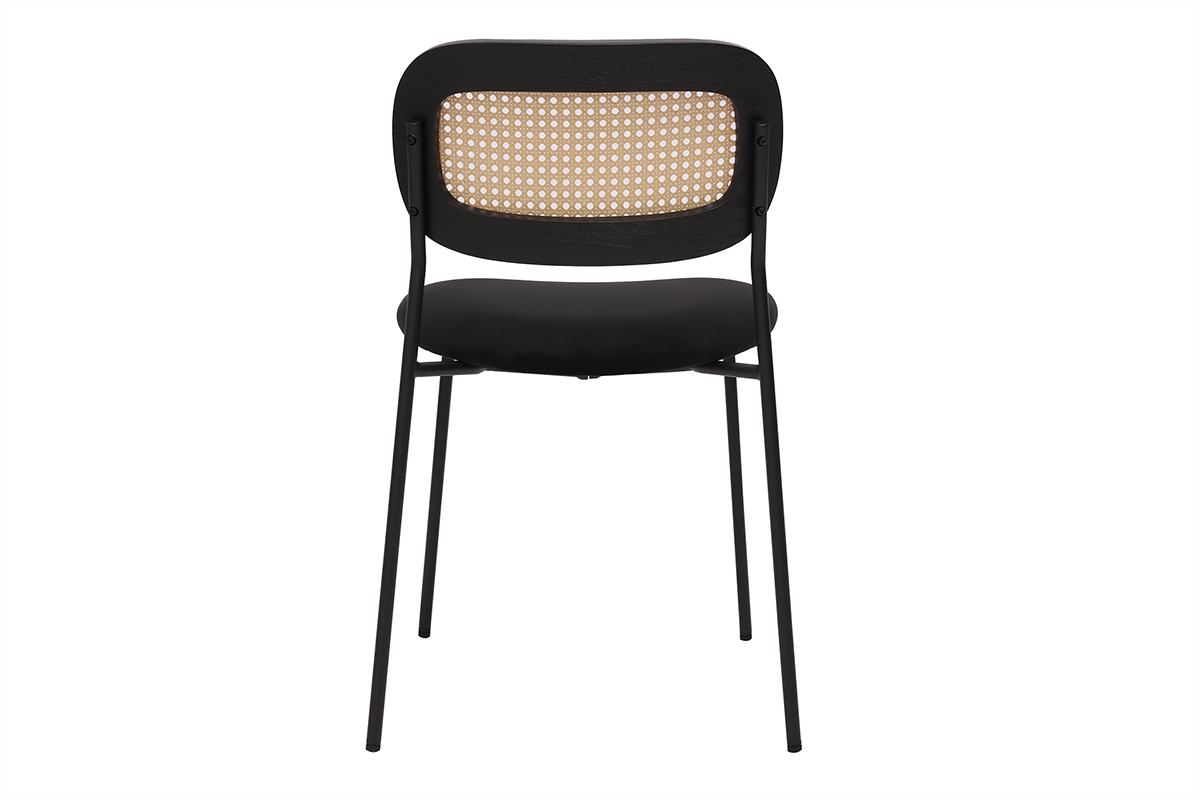 Chaises design en velours noir, m�tal noir et cannage rotin (lot de 2) MIRANDA
