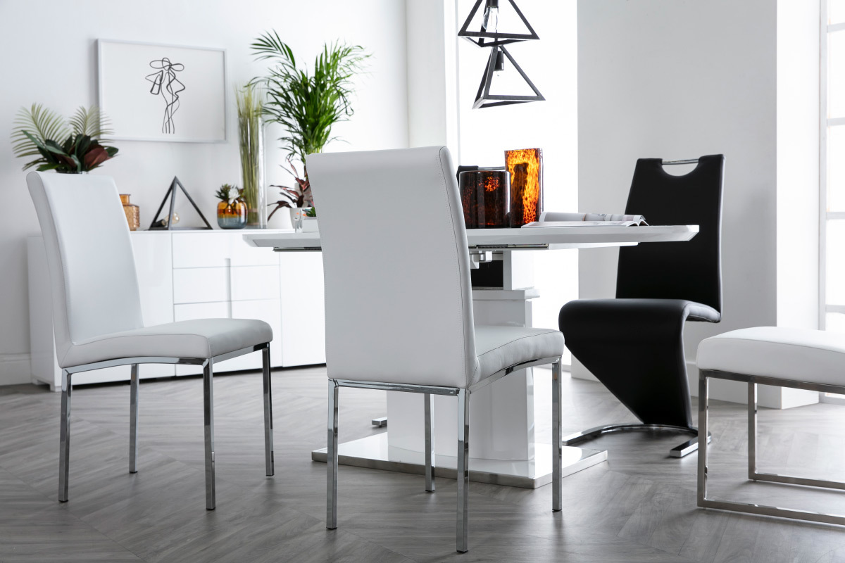 Chaises design gris et m�tal acier chrom� (lot de 2) SIMEA
