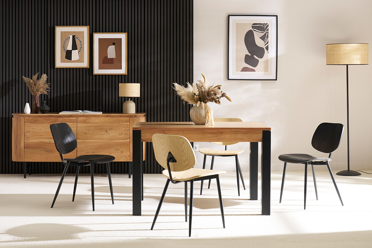 Chaises design noire en bois noir et m�tal (lot de 2) TOBIAS
