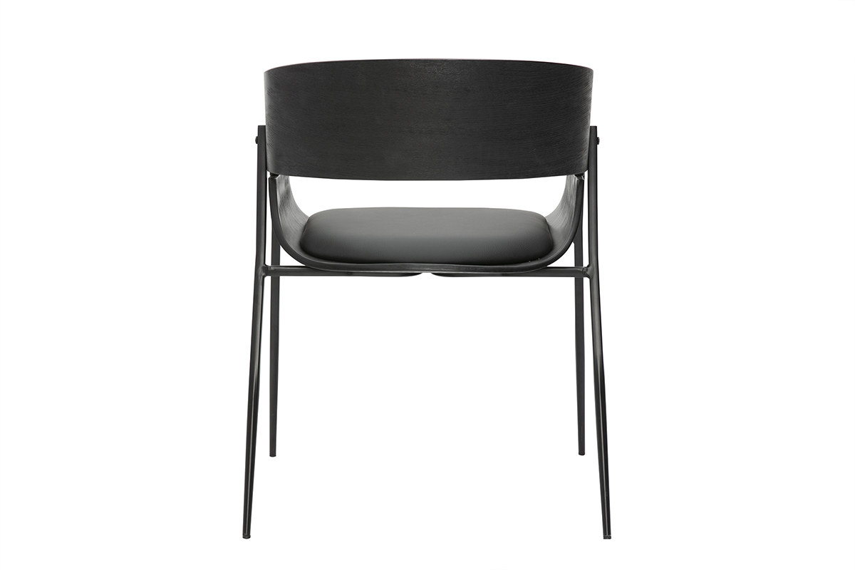 Chaise design noire WESS en bois et m�tal, vue de dos, assise en polyur�thane.