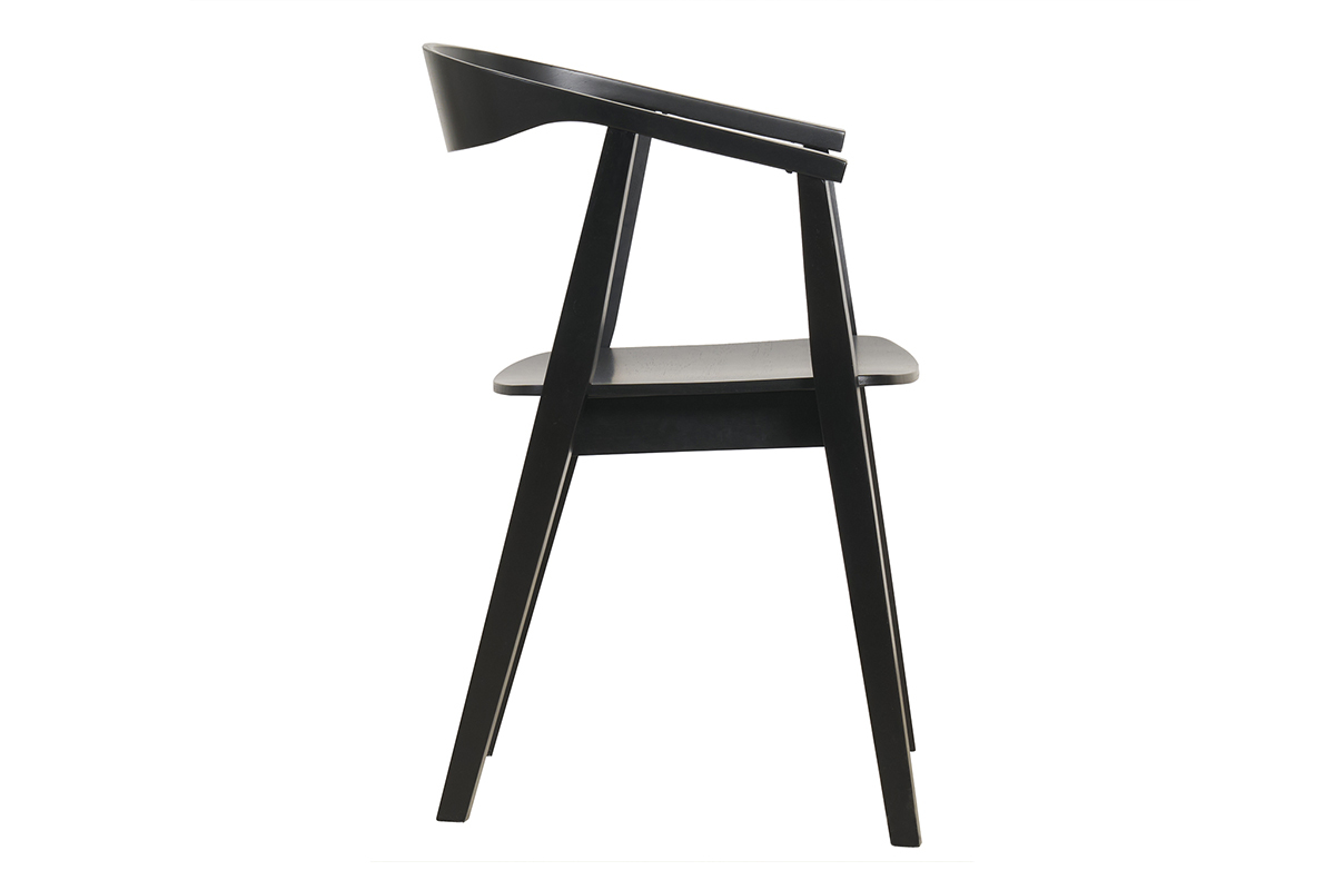 Chaise BAHIA noire en bois, vue de profil avec accoudoirs et dossier circulaire.