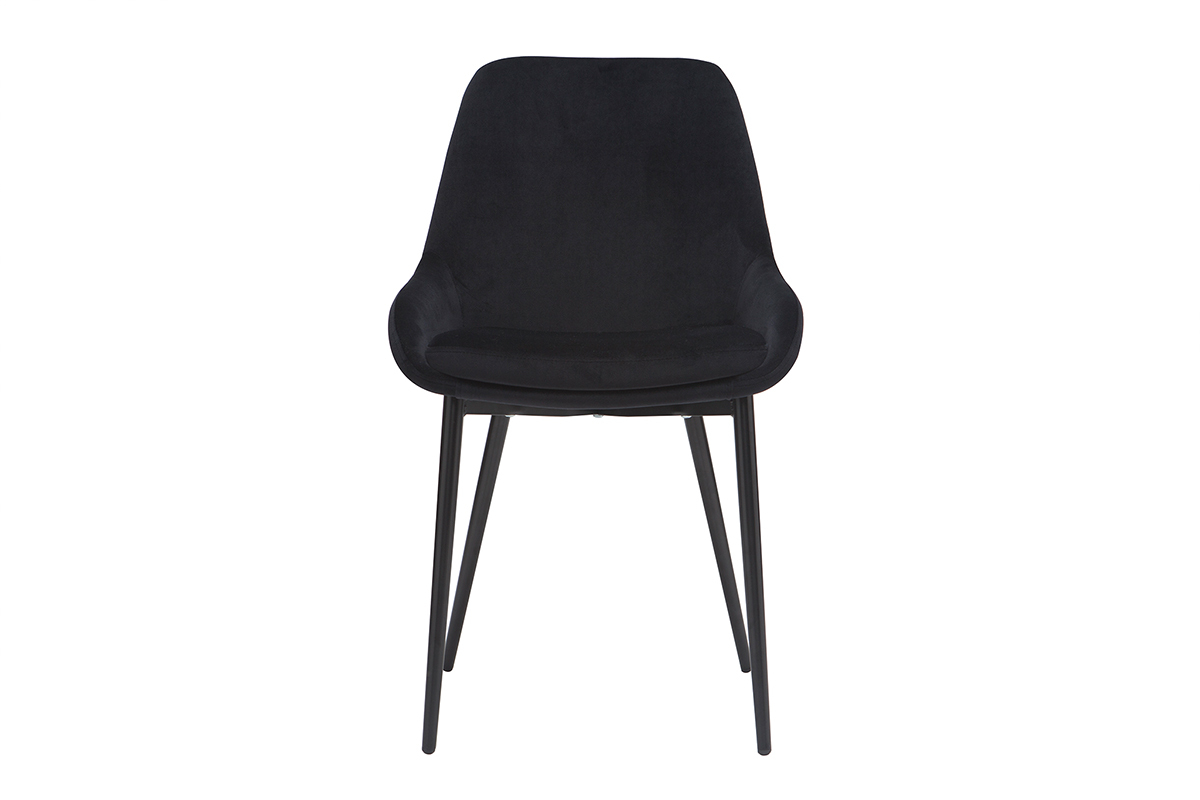Chaise design noire en velours et m�tal, vue de face.