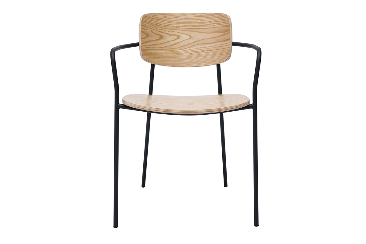 Chaise en bois clair et m�tal noir SUSAN, vue de face.