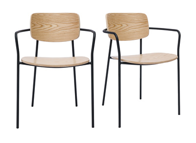 Chaises en bois clair ch&ecirc;ne et m&eacute;tal noir (lot de 2) SUSAN