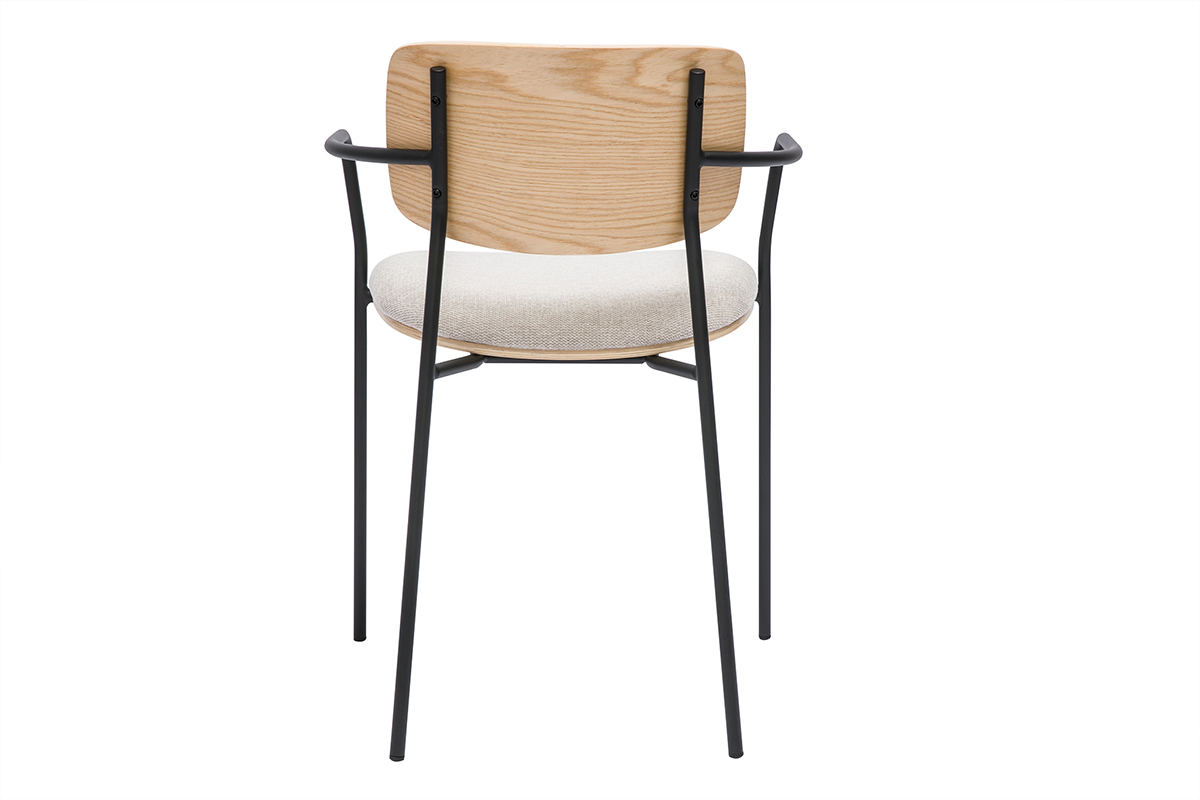 Chaises en bois clair ch�ne, tissu effet velours textur� beige et m�tal noir (lot de 2) SUSAN