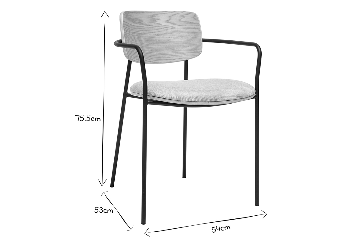 Chaises en bois clair ch�ne, tissu effet velours textur� beige et m�tal noir (lot de 2) SUSAN