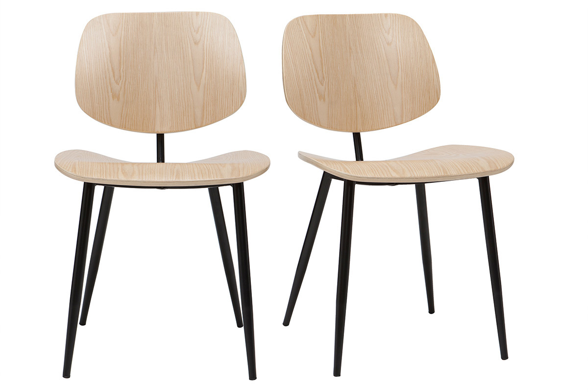 Chaises en bois clair et m�tal noir (lot de 2) TOBIAS