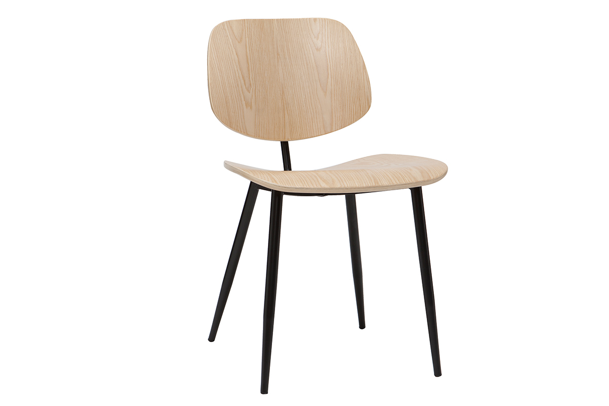 Chaises en bois clair et m�tal noir (lot de 2) TOBIAS