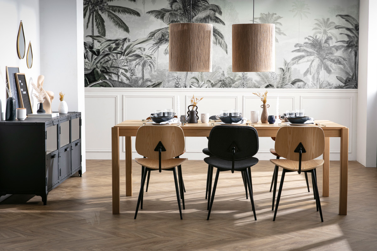Chaises en bois clair et m�tal noir (lot de 2) TOBIAS
