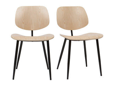 Chaises en bois clair et m&eacute;tal noir (lot de 2) TOBIAS