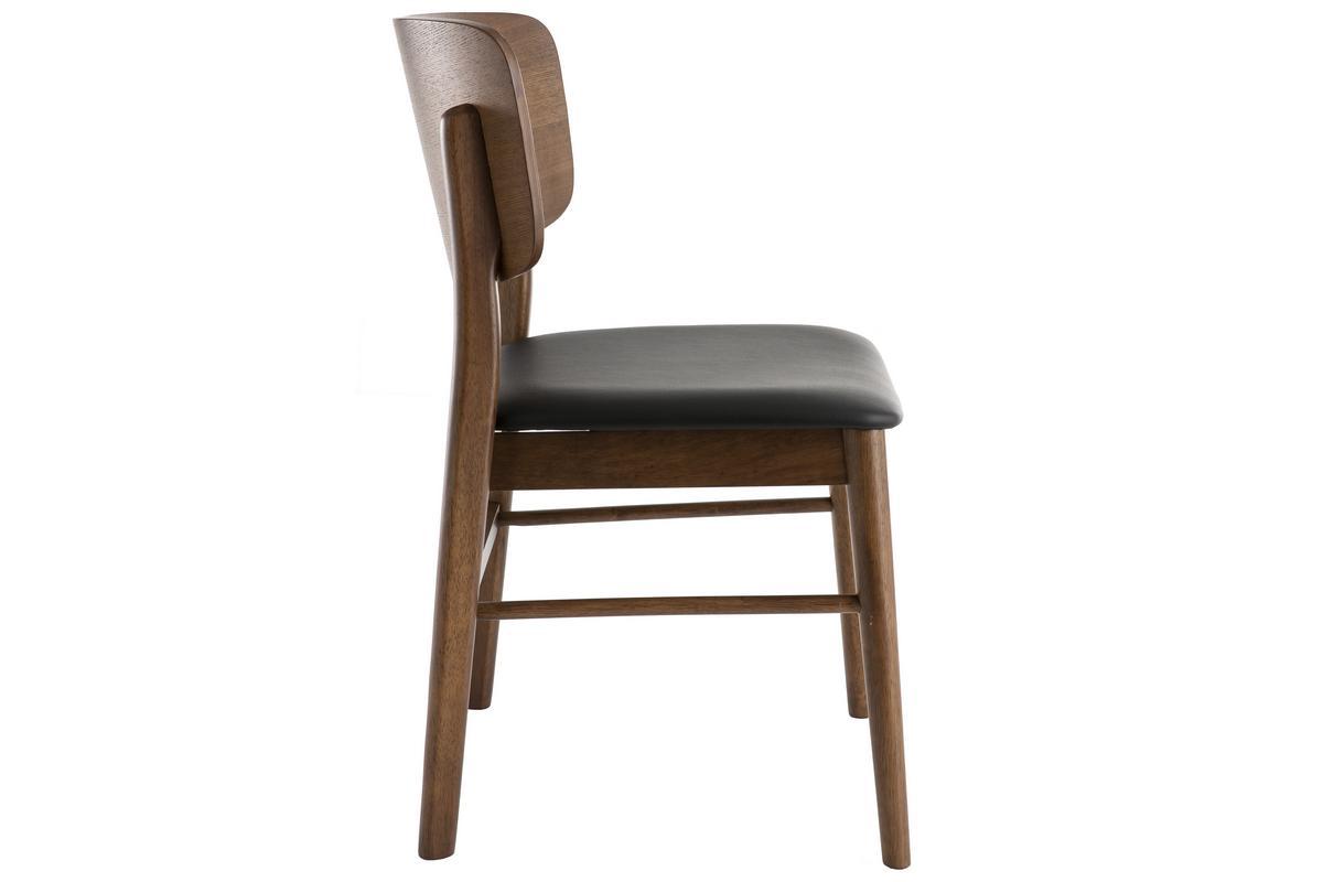 Chaise en bois fonc� et noir vue de profil, design simple et �l�gant, pi�tement en h�v�a.