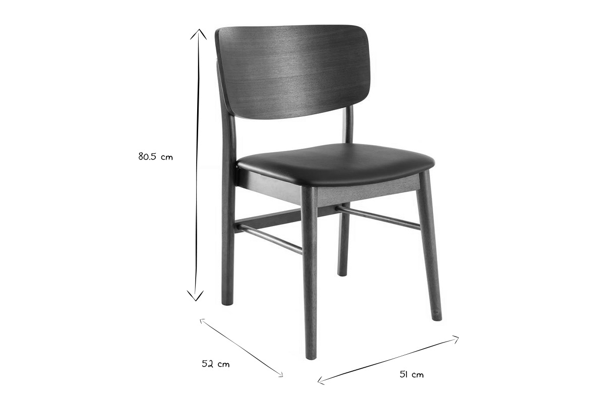 Dimensions des chaises en bois fonc� et noir SHELDON en noir et blanc, hauteur 80,5 cm, largeur 52 cm, profondeur 51 cm.