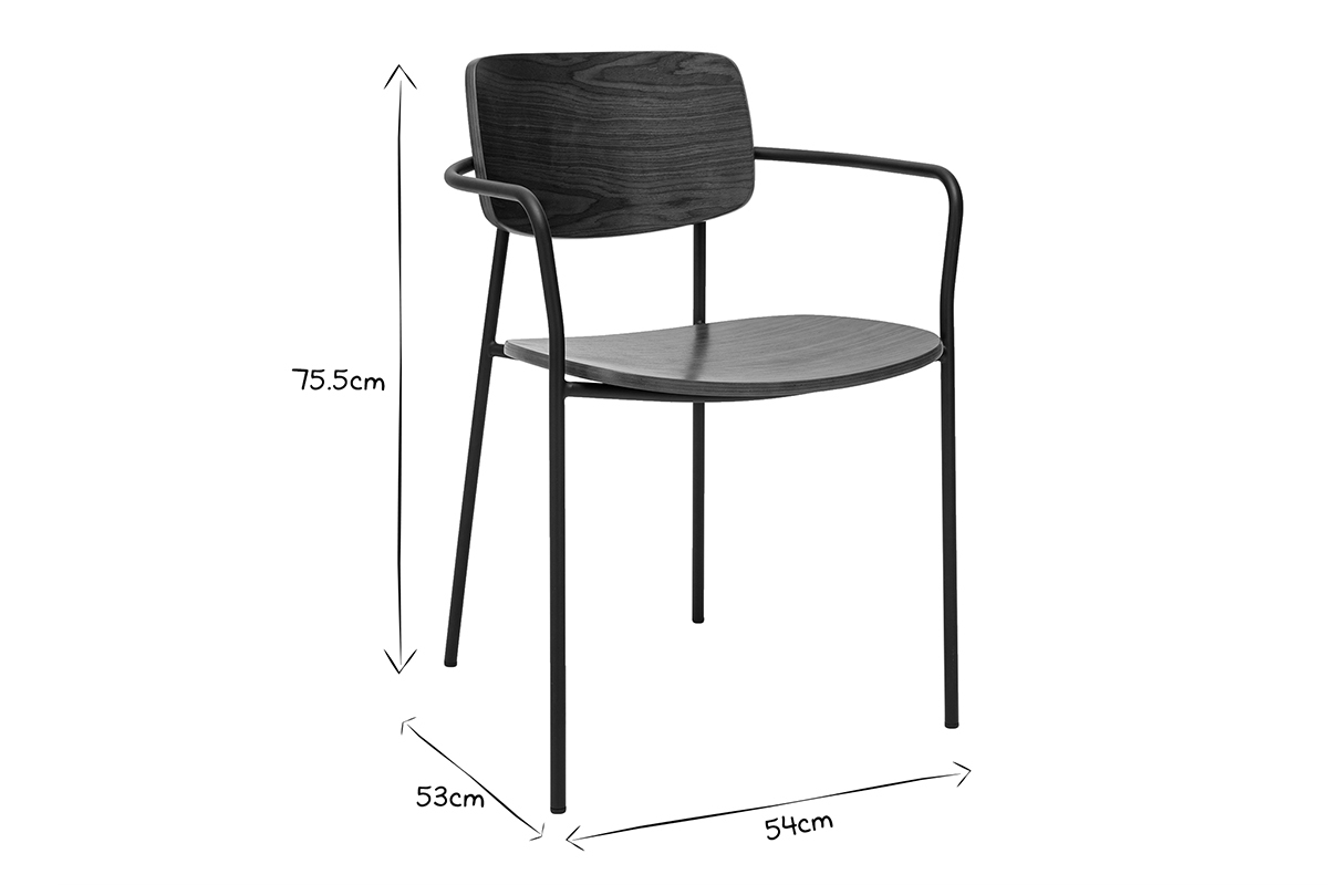 Chaises en bois fonc� noyer et m�tal noir (lot de 2) SUSAN