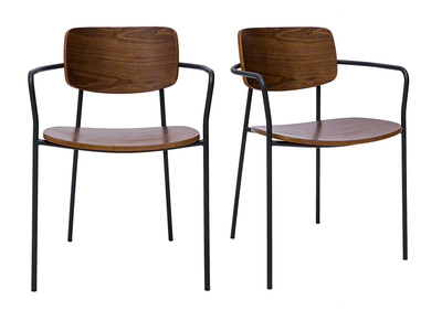 Chaises en bois fonc&eacute; noyer et m&eacute;tal noir (lot de 2) SUSAN