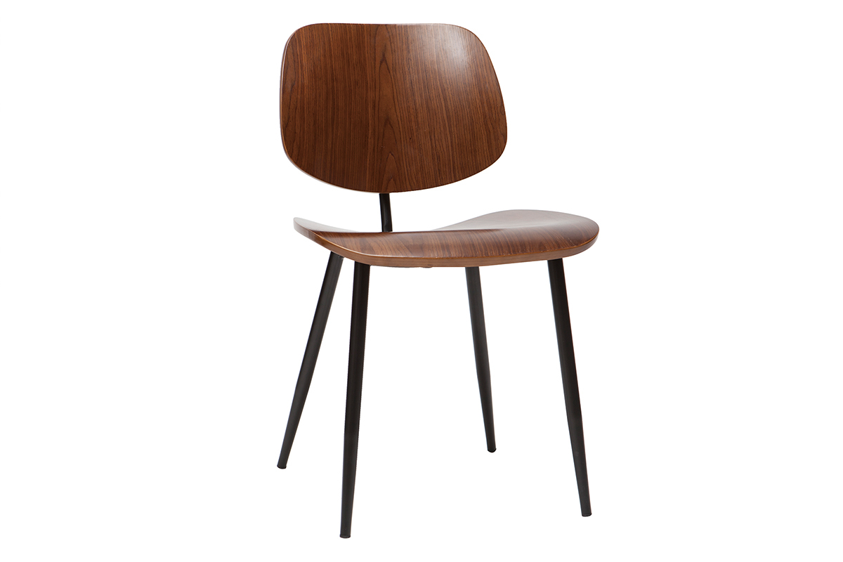Chaises en bois fonc� noyer et m�tal noir (lot de 2) TOBIAS