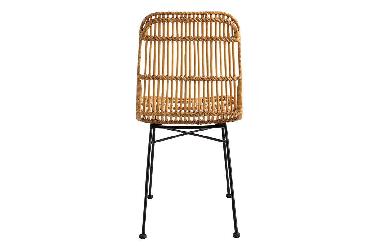 Chaise en rotin et m�tal noir, vue de dos.