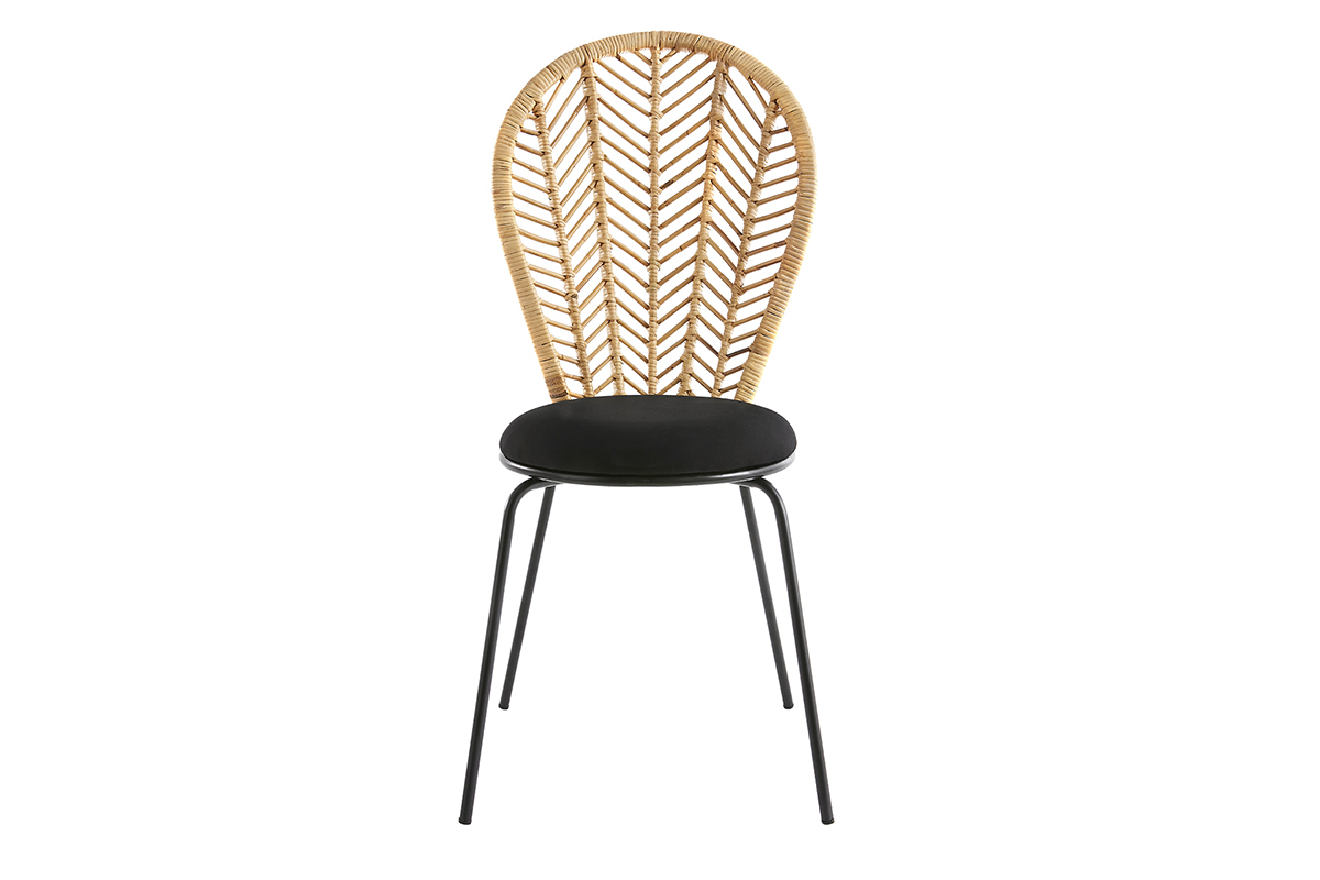Chaises en rotin, tissu et m�tal noir (lot de 2) PEACOCK