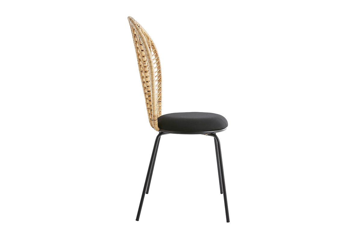 Chaises en rotin, tissu et m�tal noir (lot de 2) PEACOCK