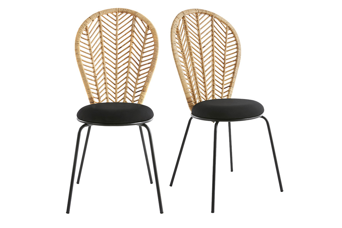 Chaises en rotin, tissu et m�tal noir (lot de 2) PEACOCK