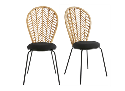 Chaises en rotin, tissu et m&eacute;tal noir (lot de 2) PEACOCK