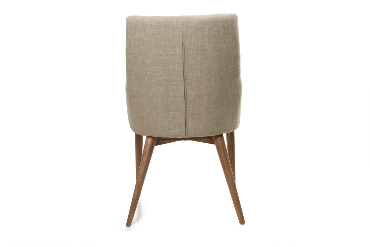 Chaise en tissu beige vue de dos, pieds en bois fonc�.