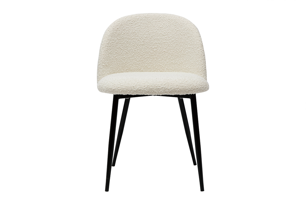 Chaises en tissu effet laine boucl�e blanc cass� et m�tal noir (lot de 2) CELESTE