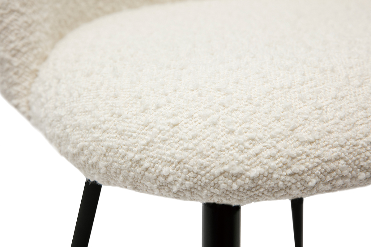Chaises en tissu effet laine boucl�e blanc cass� et m�tal noir (lot de 2) CELESTE