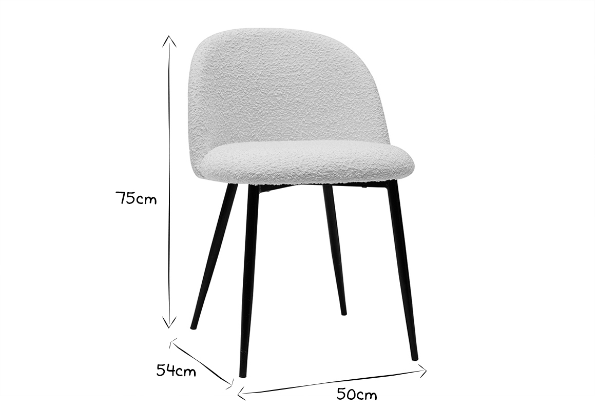 Chaises en tissu effet laine boucl�e blanc cass� et m�tal noir (lot de 2) CELESTE