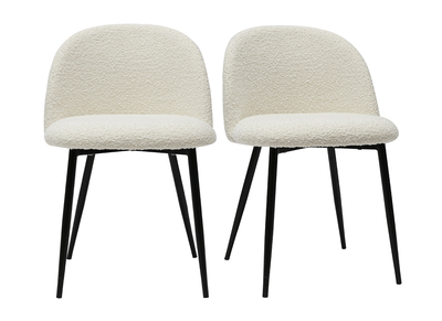 Chaises en tissu effet laine boucl&eacute;e blanc cass&eacute; et m&eacute;tal noir (lot de 2) CELESTE