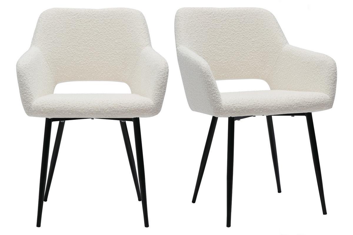 Chaises en tissu effet laine boucl�e blanc cass� et m�tal noir (lot de 2) LAURETTE