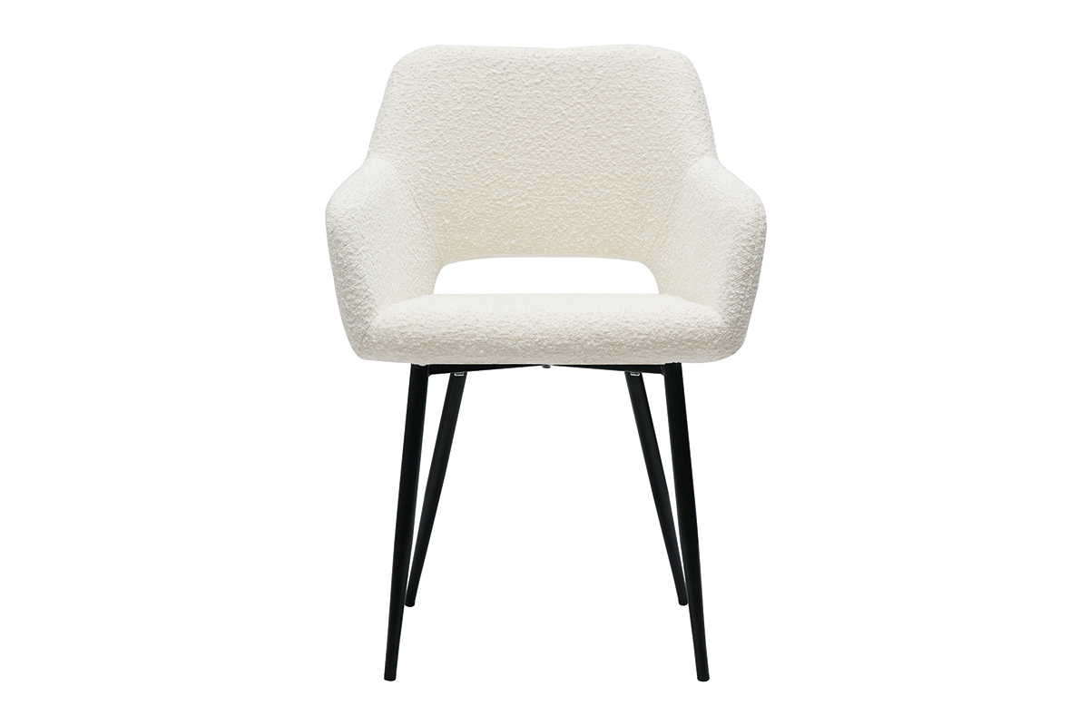 Chaises en tissu effet laine boucl�e blanc cass� et m�tal noir (lot de 2) LAURETTE