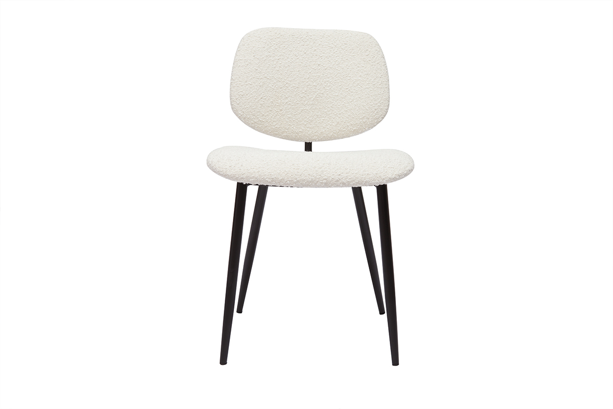 Chaises en tissu effet laine boucl�e blanc et m�tal noir (lot de 2) TOBIAS