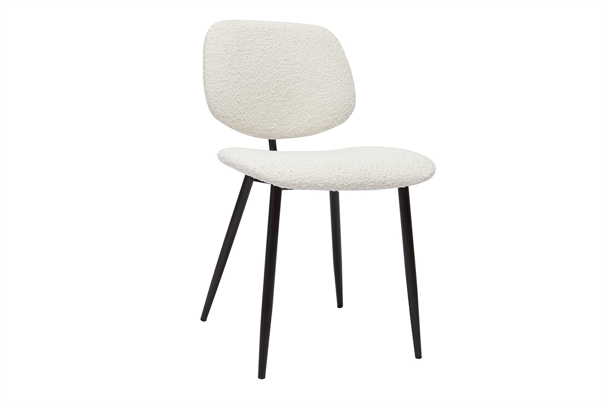 Chaises en tissu effet laine boucl�e blanc et m�tal noir (lot de 2) TOBIAS