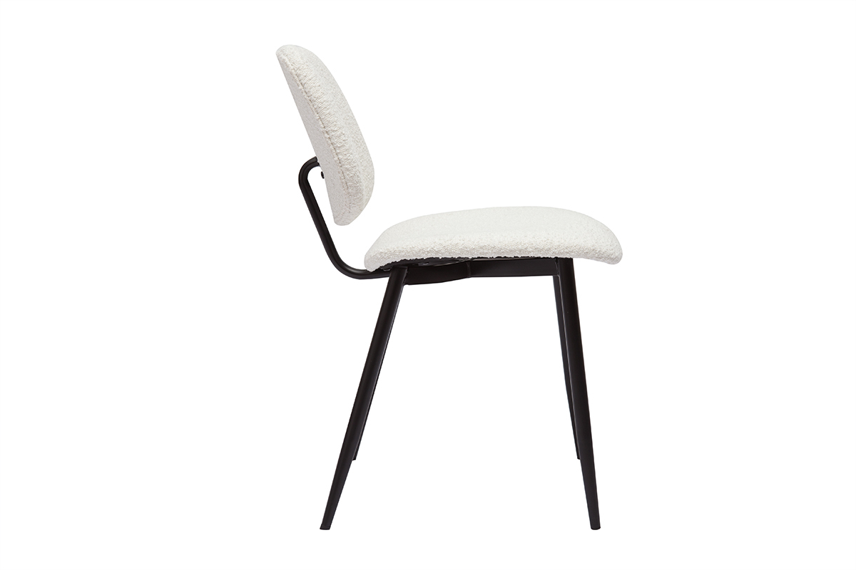 Chaises en tissu effet laine boucl�e blanc et m�tal noir (lot de 2) TOBIAS
