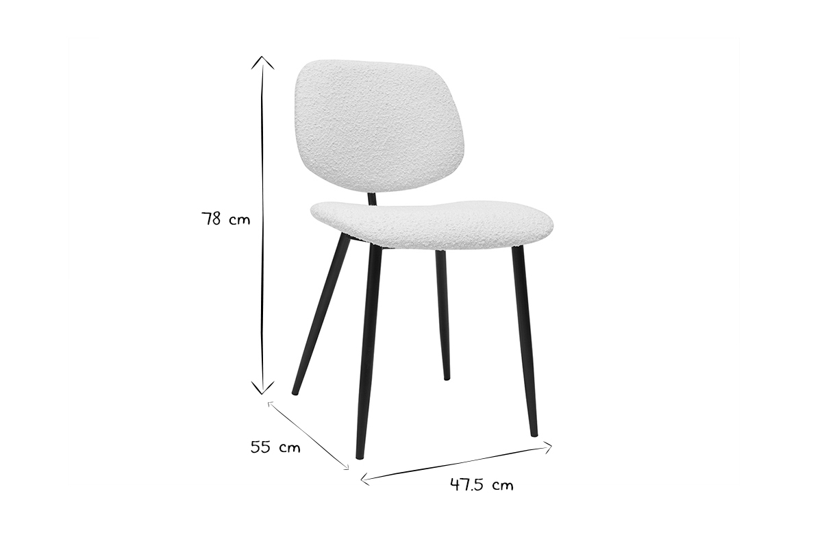 Chaises en tissu effet laine boucl�e blanc et m�tal noir (lot de 2) TOBIAS