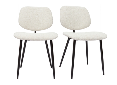 Chaises en tissu effet laine boucl&eacute;e blanc et m&eacute;tal noir (lot de 2) TOBIAS