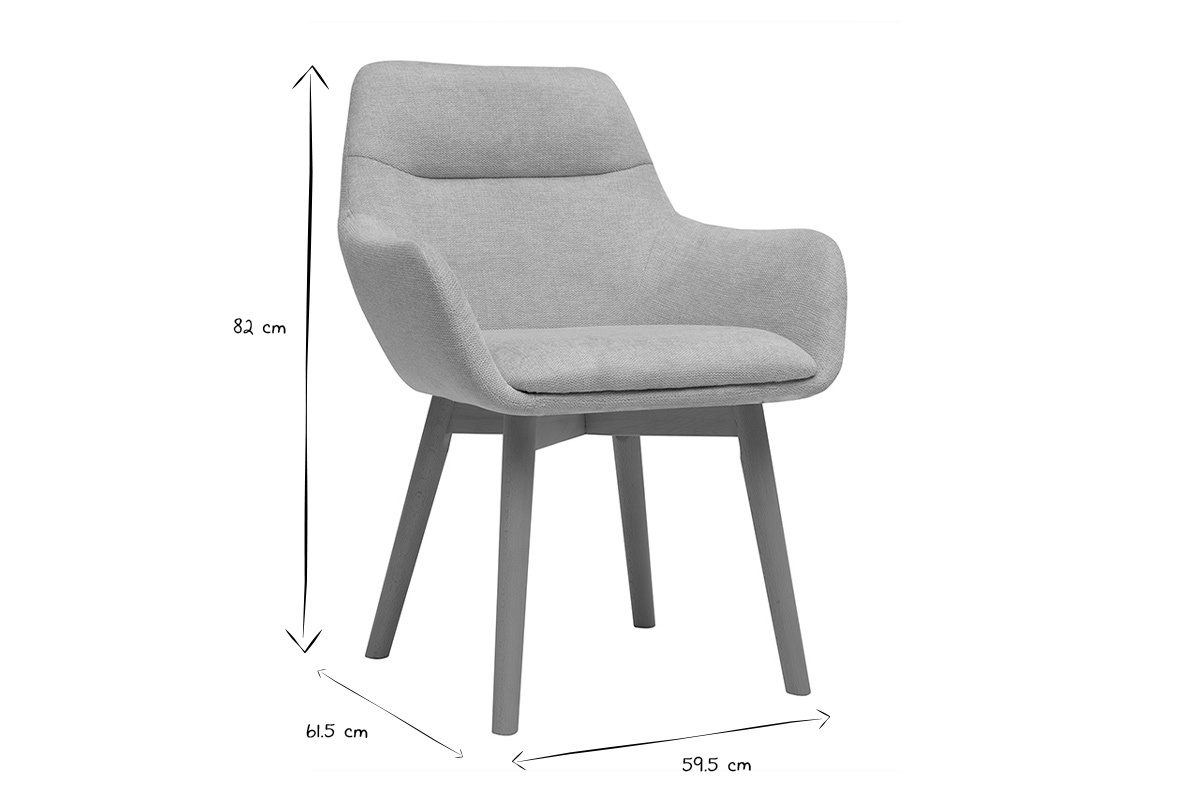 Chaise avec accoudoirs, dimensions 82x59.5x61.5 cm, en noir et blanc, vue 3/4.