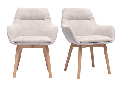 Chaises en tissu effet velours textur&eacute; beige et bois clair (lot de 2) ALESS