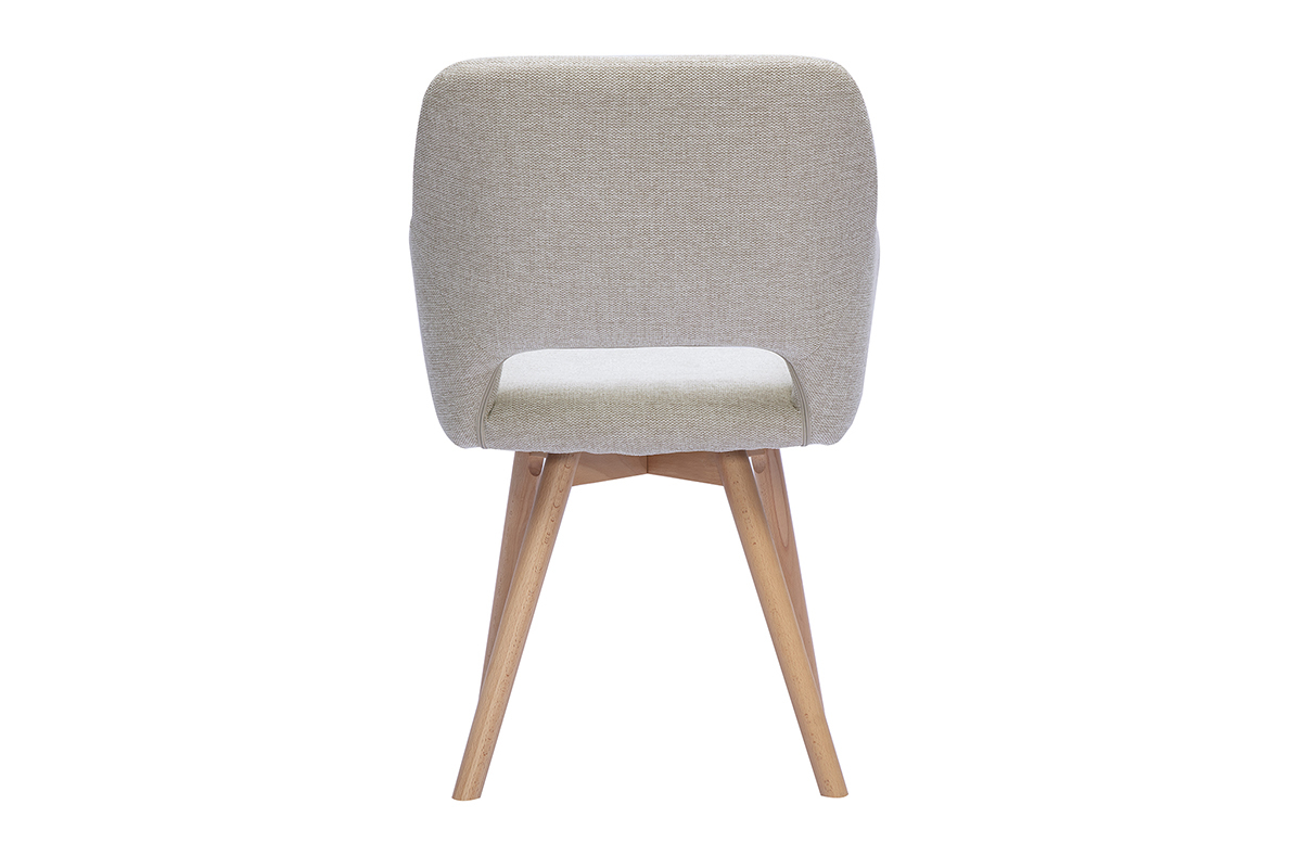 Chaise en tissu effet velours textur� beige, vue de dos avec pieds en bois clair.