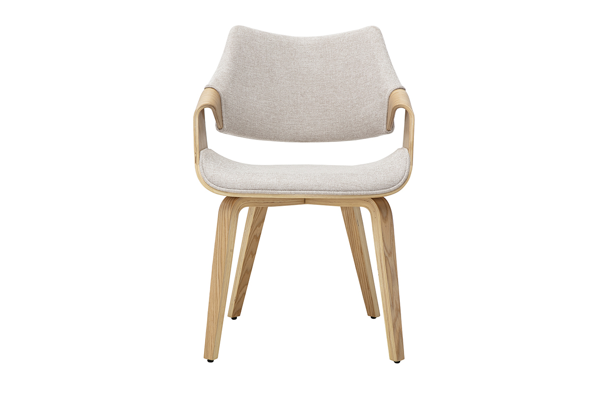 Chaise SEVAN beige en tissu effet velours textur� avec des accoudoirs, vue de face