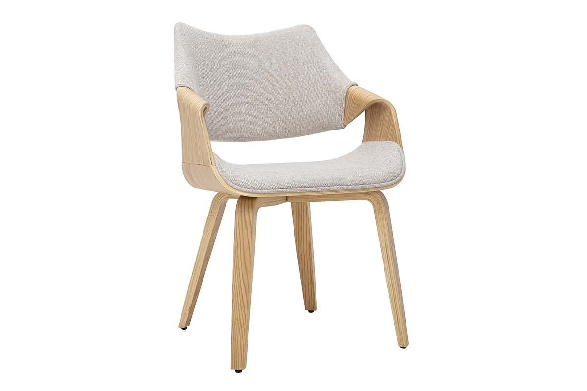 Chaise SEVAN en tissu beige effet velours et bois clair, vue de 3/4