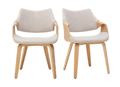 Chaises en tissu effet velours textur&eacute; beige et bois clair (lot de 2) SEVAN