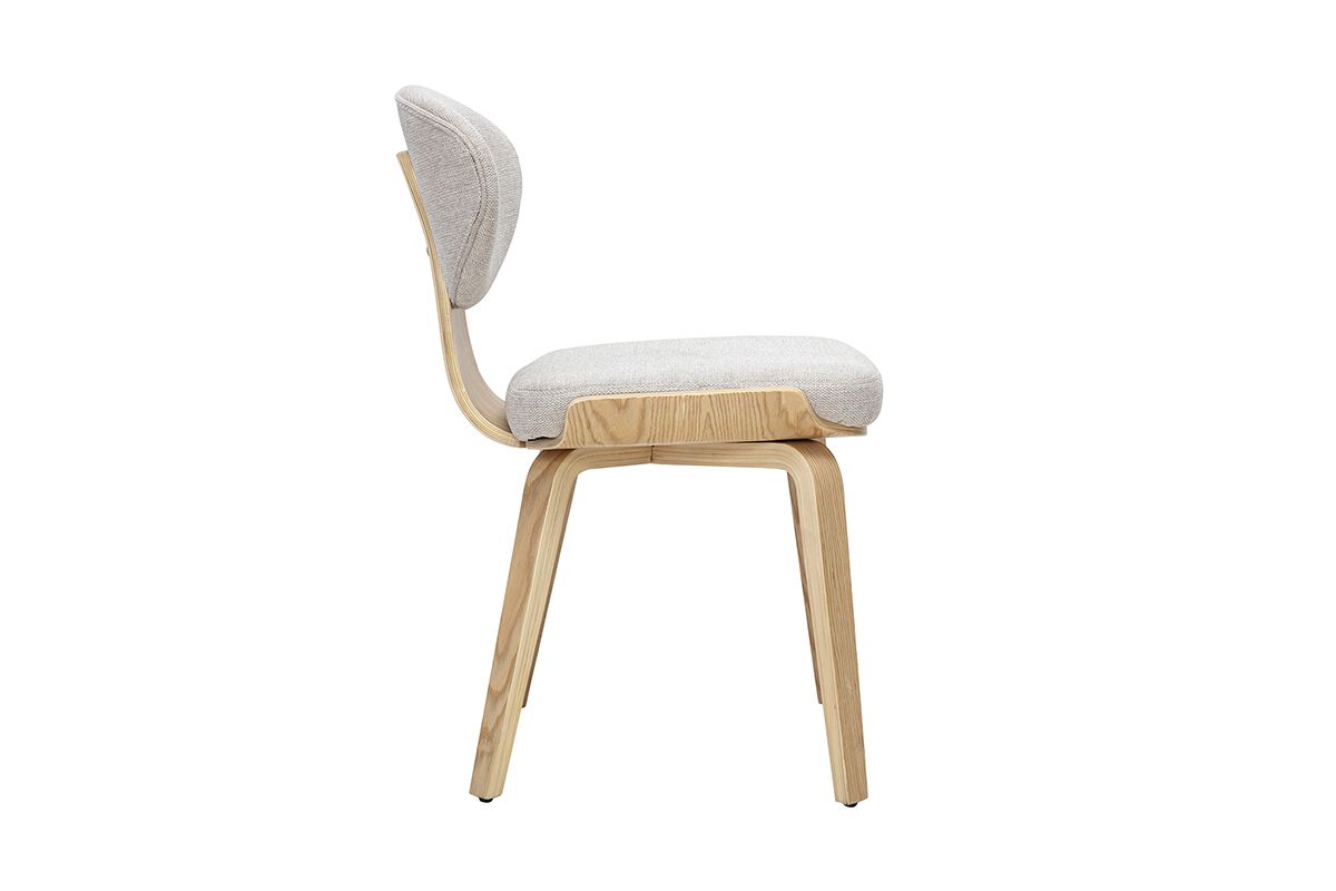 Chaise YELLE en tissu beige effet velours et bois clair, vue de profil