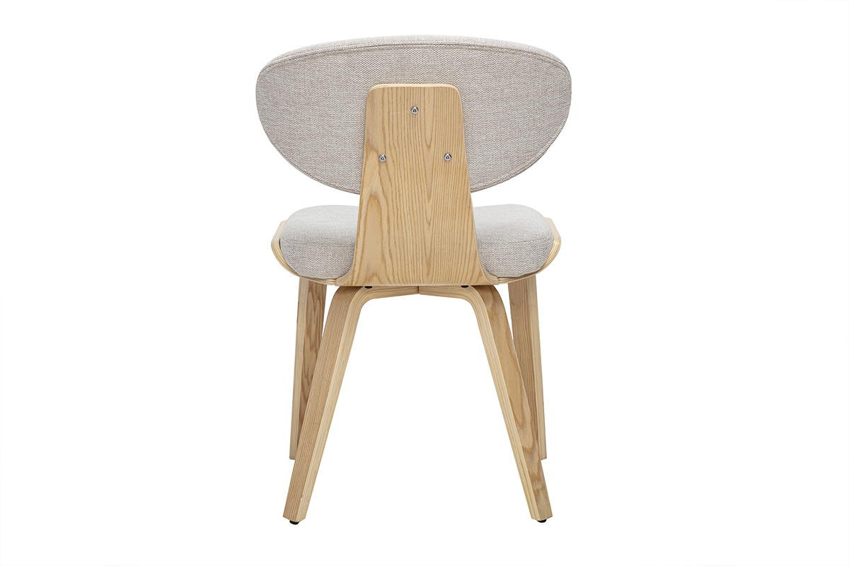Chaise YELLE en tissu beige avec dossier courb�, vue de dos, structure en bois clair.