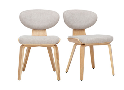 Chaises en tissu effet velours textur&eacute; beige et bois clair (lot de 2) YELLE