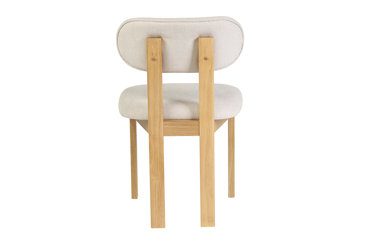 Chaise NORMI beige en tissu effet velours, vue de dos avec structure en bois clair fr�ne.